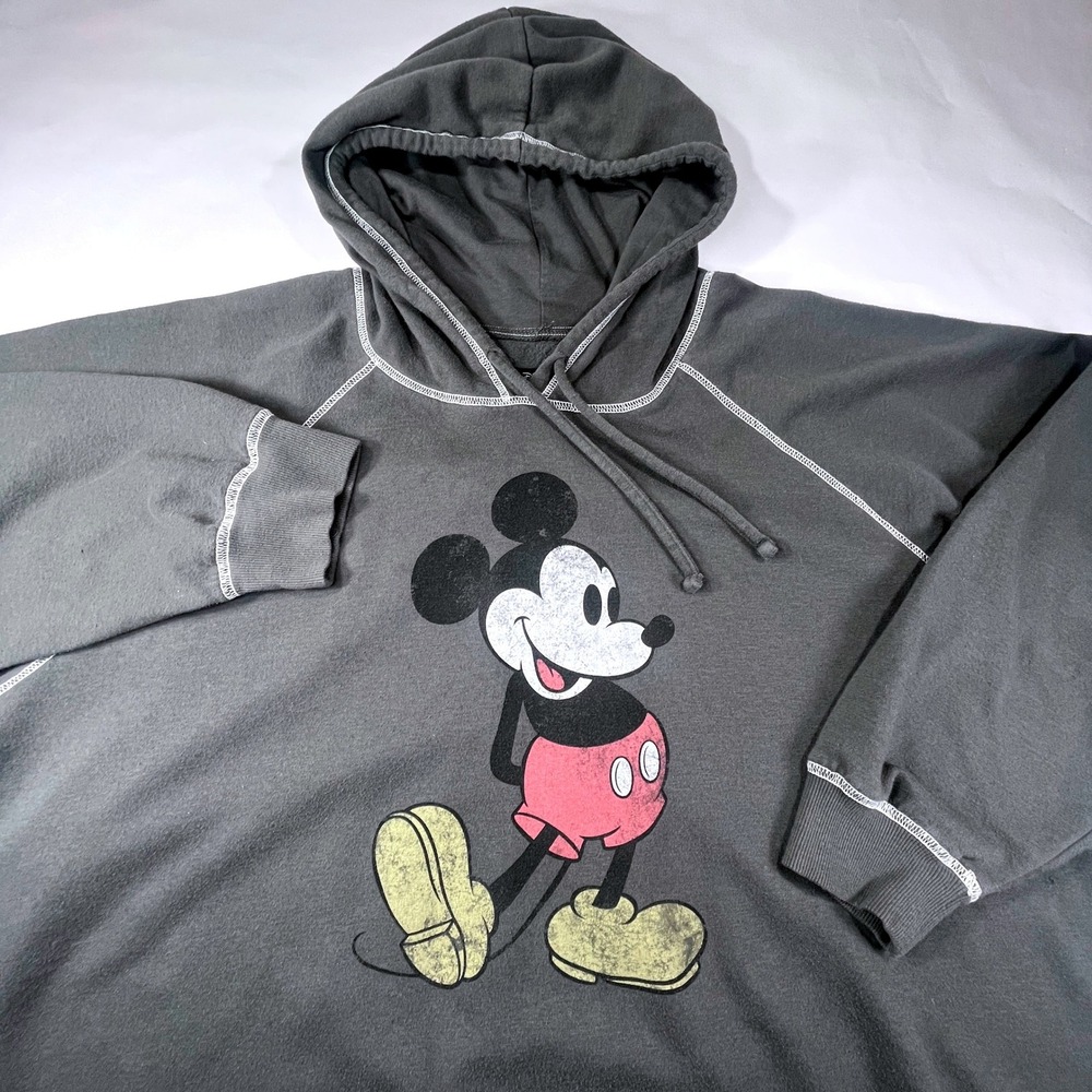 Disney Mickey Mouse Oversized Hoodie Womens 6 Plus Gray Pullover‎ Disneycore